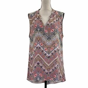 Ldla Printed Split Neck Sleeveless High Low Blouse
